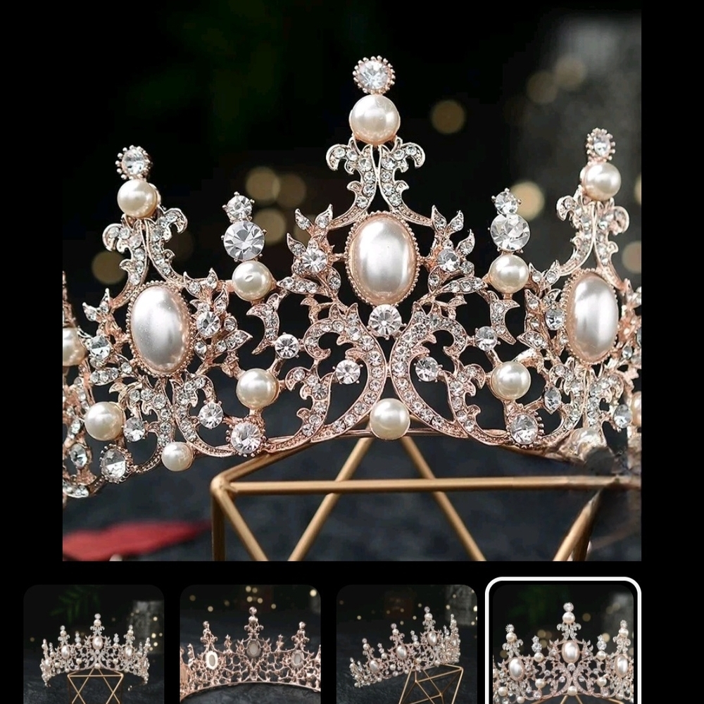 BRAND NEW Elegant Pearl and Crystal Rose Gold Tiara